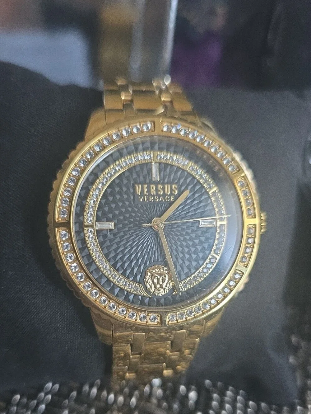 Versus Versace Gold-Tone Crystal Accent Women's Bracelet Watch with Black Dial